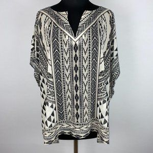 Hale Bob XS Patterned Oversized V-Neck Blouse